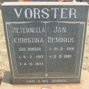 VORSTER Jan Hendrik 1914-1981 &amp; Pieternella Christina BURGER 1917-1977