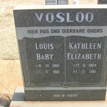 VOSLOO Louis Baby 1921-1981 &amp; Kathleen Elizabeth 1924-1981