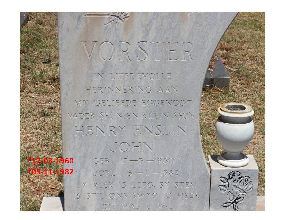 VORSTER Henry Enslin John 1960-1982