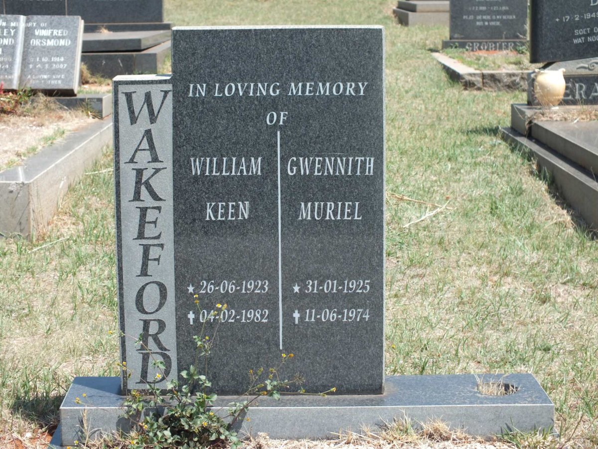 WAKEFORD William Keen 1923-1982 &amp; Gwennith Muriel 1925-1974