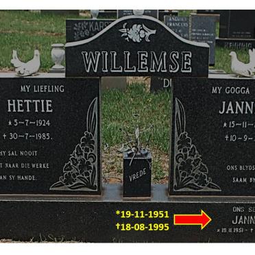 WILLEMSE Jannie 1922-1996 &amp; Hettie 1924-1985 :: WILLEMSE Jannie 1951-1995