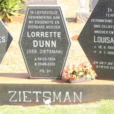ZIETSMAN Jan Johannes 1906-1978 &amp; Louisa C.S. 1910-1995 :: DUNN Lorrette nee ZIETSMAN 1954-2000