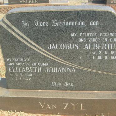 ZYL Jacobus Albertus, van 1914-1981 &amp; Elizabeth Johanna 1910-1972