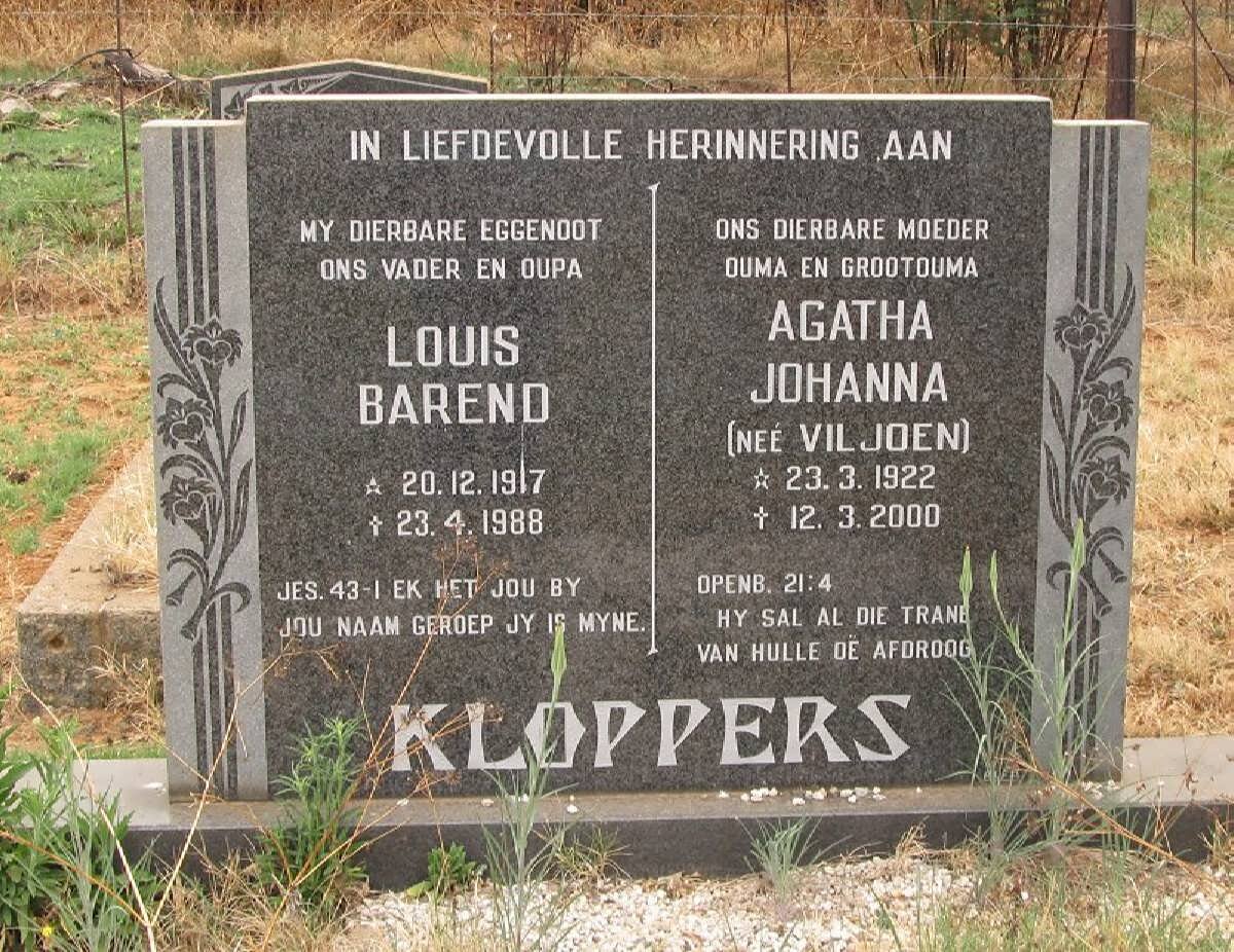 KLOPPERS Louis Barend 1917-1988 &amp; Agatha Johanna VILJOEN 1922-2000