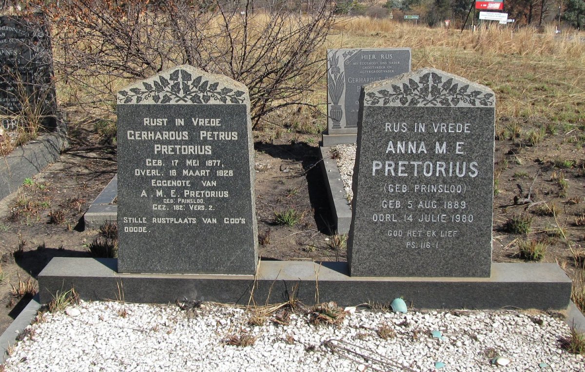 PRETORIUS Gerhardus Petrus 1877-1928 &amp; Anna M.E. PRINSLOO 1889-1980