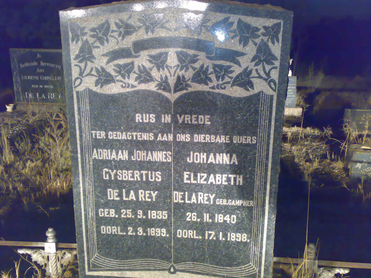REY Adriaan Johannes Gysbertus, de la 1835-1899 &amp; Johanna Elizabeth CAMPHER 1840-1898