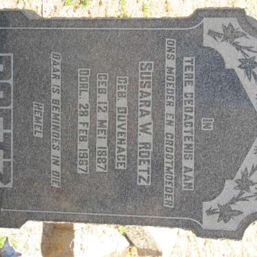 ROETZ Susara W. nee DUVENAGE 1887-1967