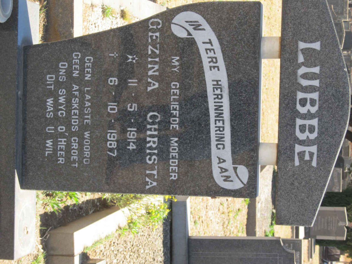 LUBBE Gezina Christa 1914-1987 :: LUBBE Karel Johannes 1931-1987