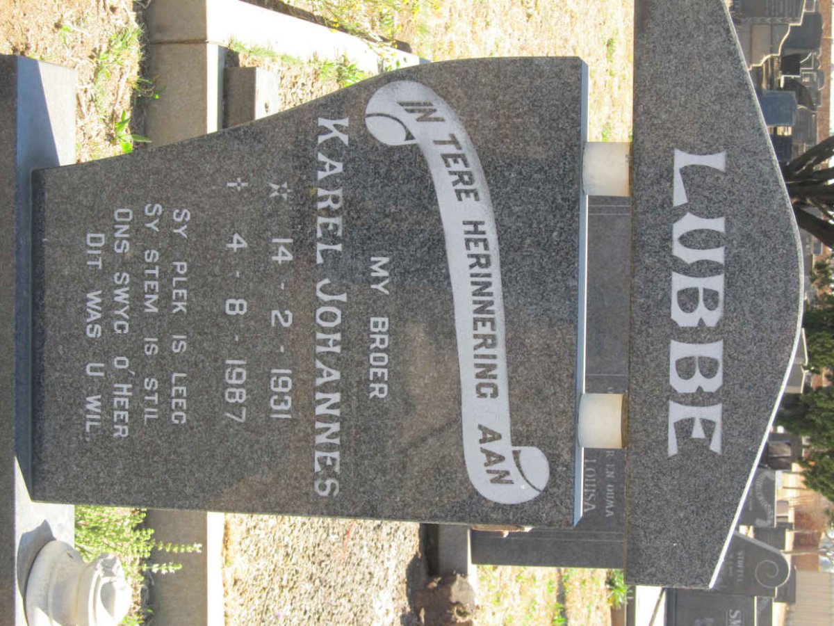 LUBBE Gezina Christa 1914-1987 :: LUBBE Karel Johannes 1931-1987