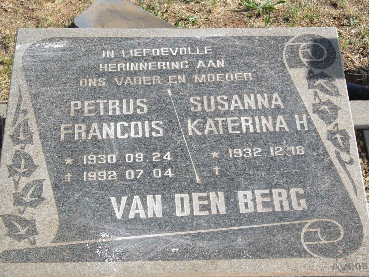 BERG Petrus Francois, van den 1930-1992 &amp; Susanna Katerina H. 1932-