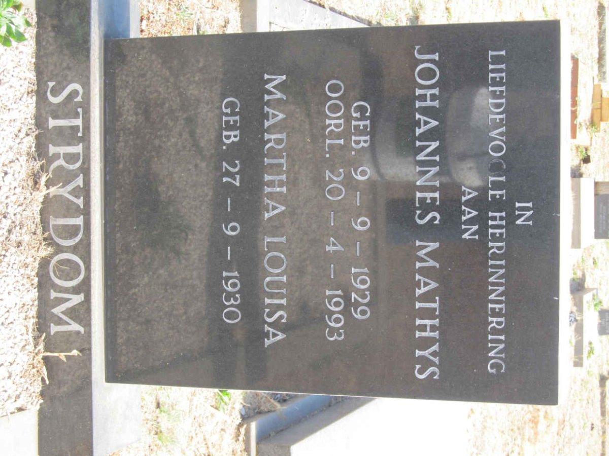 STRYDOM Johannes Mathys 1929-1993 &amp; Martha Louisa 1930-