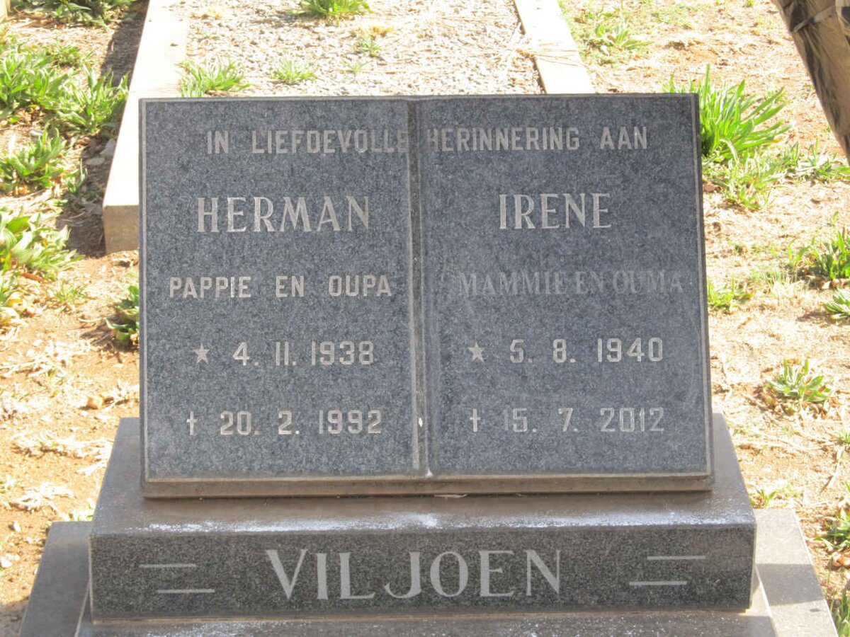 VILJOEN Herman 1938-1992 &amp; Irene 1940-2012