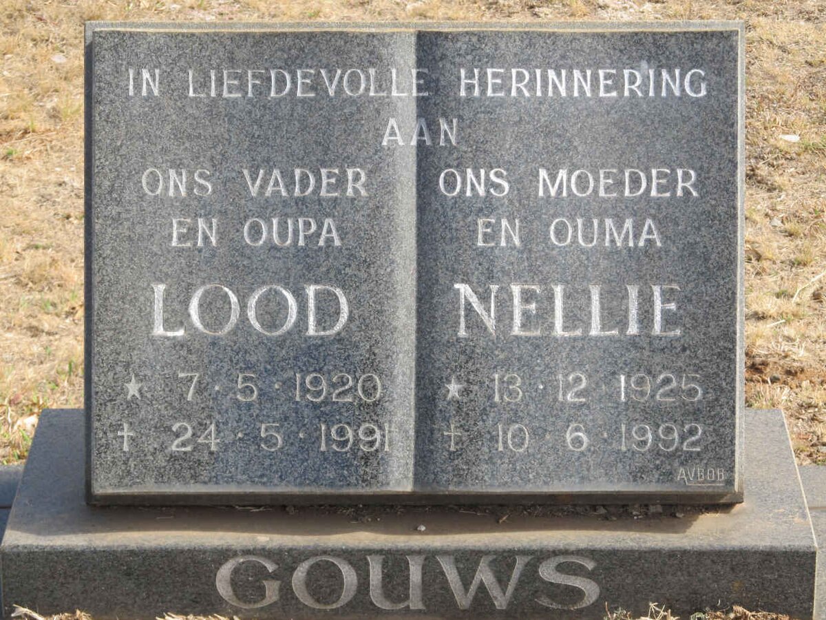 GOUWS Lood 1920-1991 &amp; Nellie 1925-1992