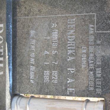 BOTHA Hendrika P.A.E. nee BRITS 1929-1986