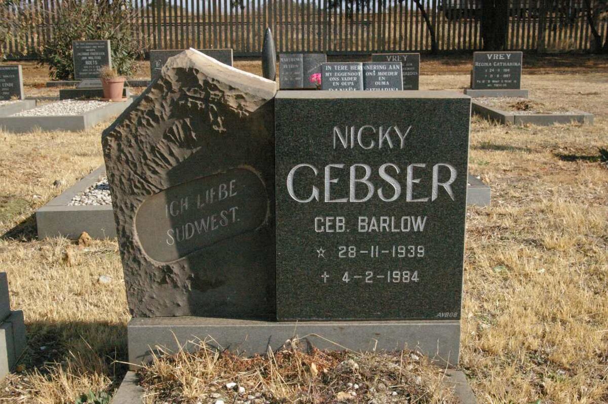GEBSER Nicky nee BARLOW 1939-1984