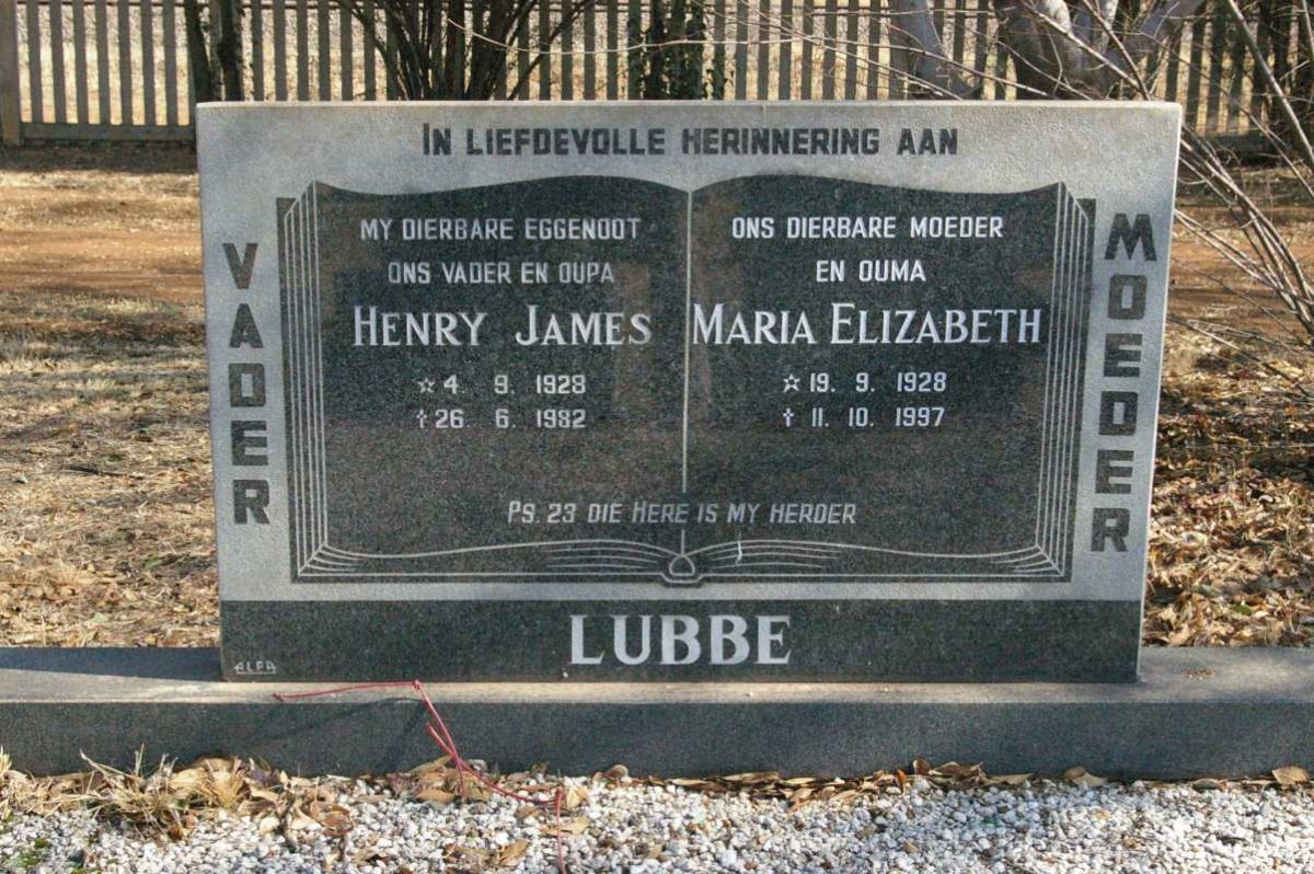 LUBBE Henry James 1928-1982 &amp; Maria Elizabeth 1928-1997