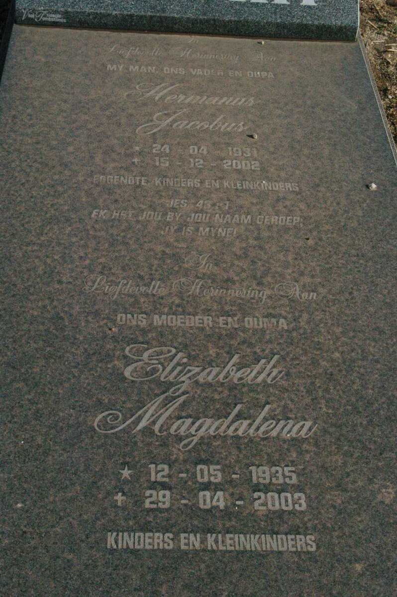 STRYP Hermanus Jacobus, van 1931-2002 &amp; Elizabeth Magdalena 1935-2003