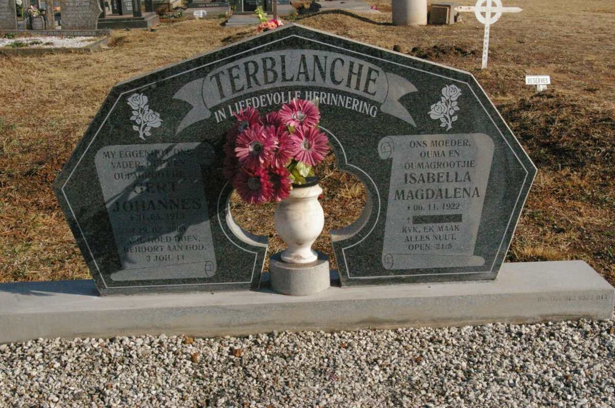 TERBLANCHE Gert Johannes 1919-2008 &amp; Isabella Magdalena 1922-