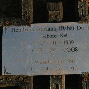 TOIT Hendrina Adriana, du nee NEL 1939-2008 :: DU TOIT Wanda 1974-1974