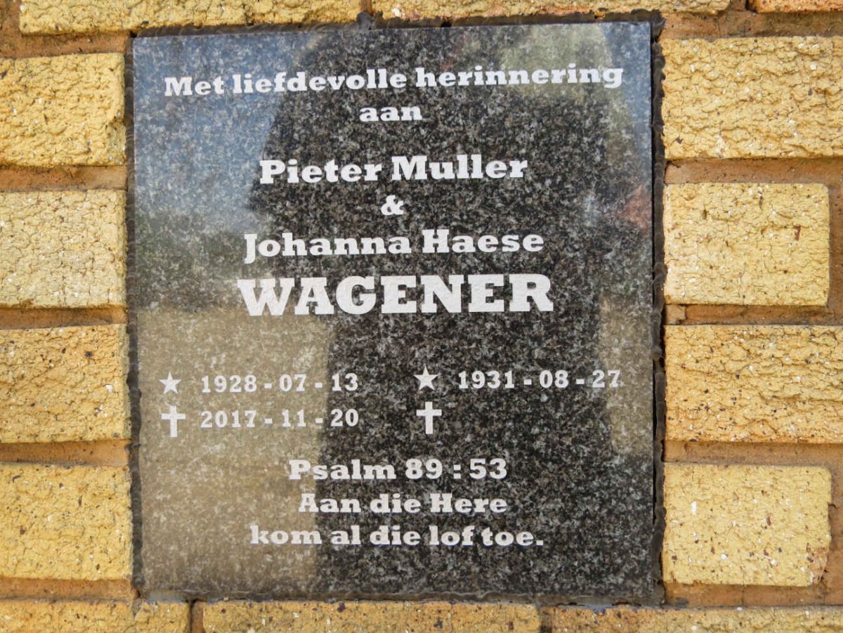 WAGENER Pieter Muller 1928-2017 &amp; Johanna Haese 1931-