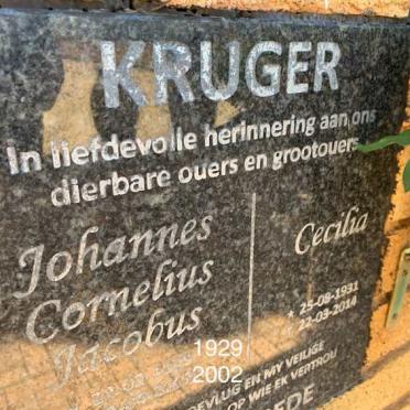 KRUGER Johannes Cornelius Jacobus 1929-2002 &amp; Cecilia 1931-2014