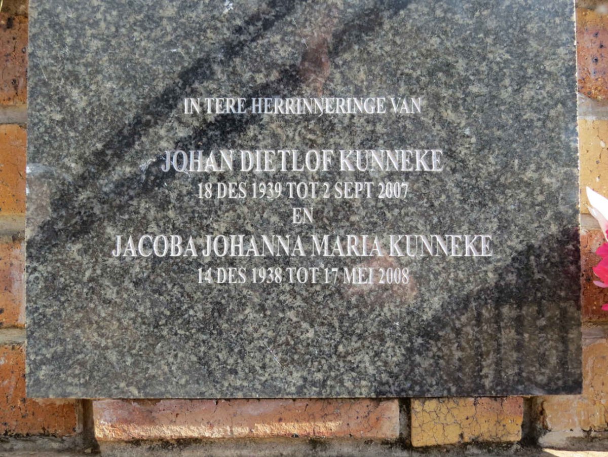 KUNNEKE Johan Dietlof 1939-2007 &amp; Jacoba Johanna Maria 1938-2008