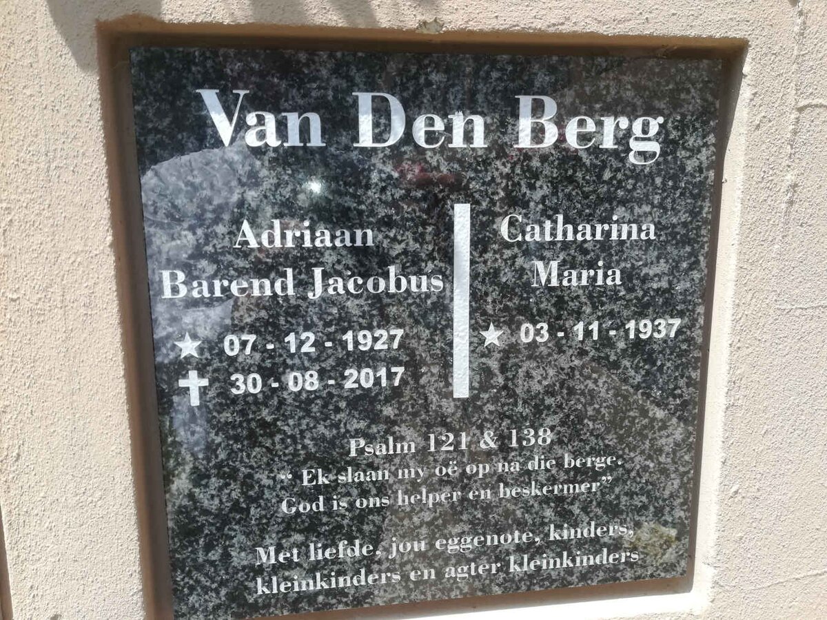 BERG Adriaan Barend Jacobus, van den 1927-2017 &amp; Catharina Maria 1937-