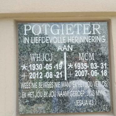 POTGIETER W.H.J.C.J. 1930-2012 &amp; M.C.M. 1935-2007