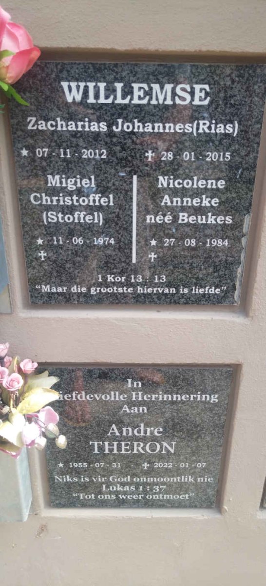 WILLEMSE Migiel Christoffel 1974-  & Nicolene Anneke BEUKES 1984- :: WILLEMSE Zacharias Johannes 2012-2015