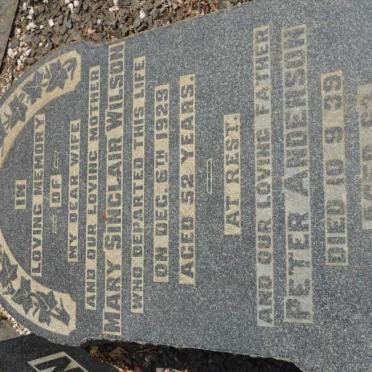 ANDERSON Peter -1939 &amp; Mary Sinclair Wilson -1929