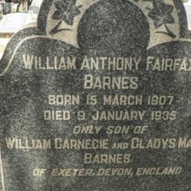 BARNES William Anthony Fairfax 1907-1935