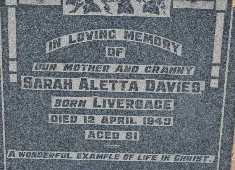 DAVIES Sarah Aletta nee LIVERSAGE -1943