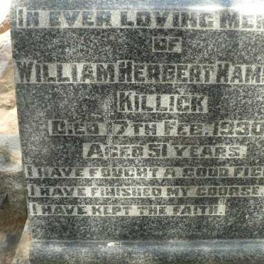 KILLICK William Herbert Hamilton -1930