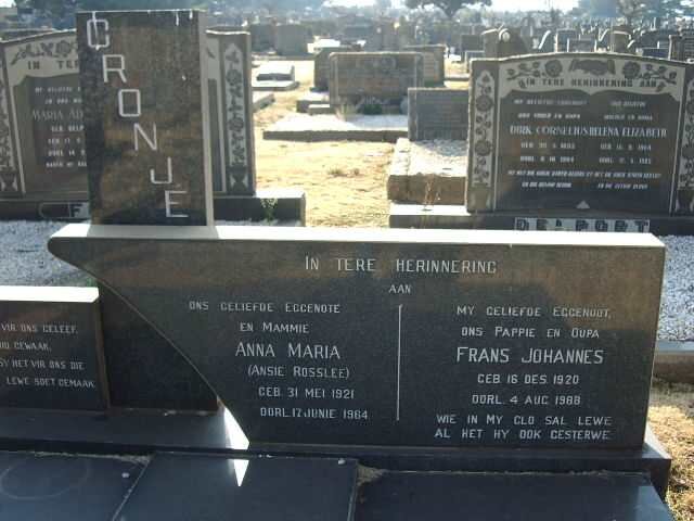 CRONJE Frans Johannes 1920-1988 &amp; Anna Maria ROSSLEE 1921-1964