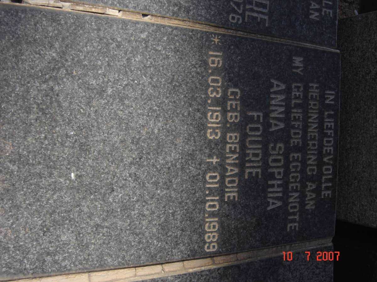 FOURIE Anna Sophia nee BENADIE 1913-1989