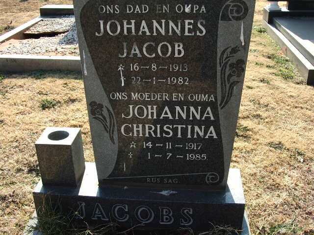 JACOBS Johannes Jacob 1913-1982 &amp; Johanna Christina 1917-1985
