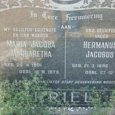 KRIEL Hermanus Jacobus 1896-1976 &amp; Maria Jacoba Margaretha 1901-1975