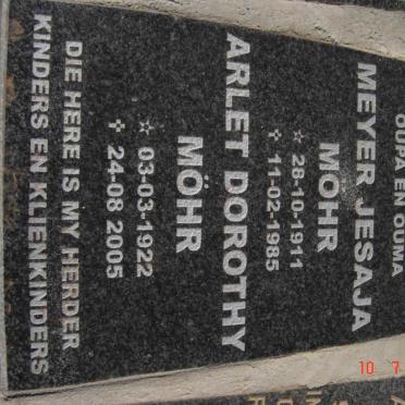 MOHR Meyer Jesaja 1911-1985 &amp; Arlet Dorothy 1922-2005