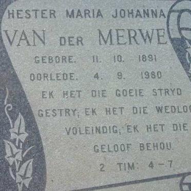 MERWE Hester Maria Johanna, van der 1891-1980