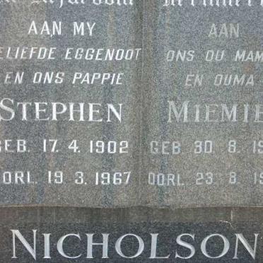 NICHOLSON Stephen 1902-1967 &amp; Miemie 1906-1975