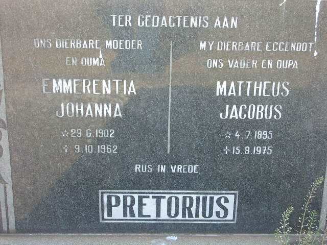 PRETORIUS Mattheus Jacobus 1895-1975 &amp; Emerentia Johanna 1902-1962