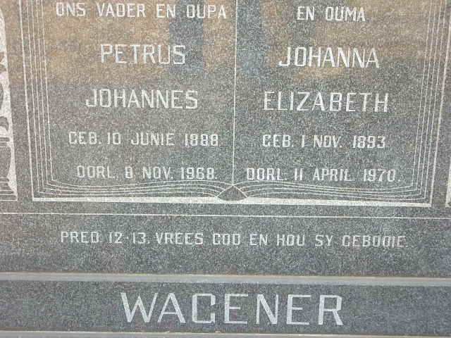 WAGENER Petrus Johannes 1888-1968 &amp; Johanna Elizabeth 1893-1970