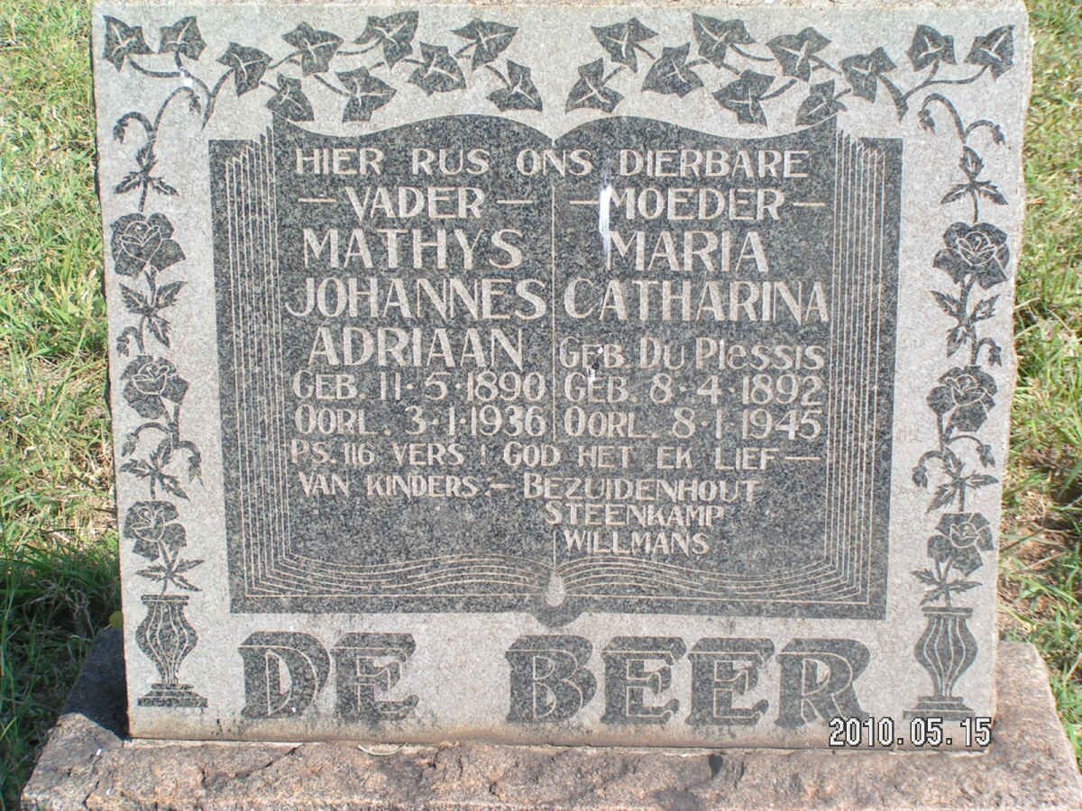 BEER Mathys Johannes Adriaan, de 1890-1936 &amp; Maria Catharina  DU PLESSIS 1892-1945