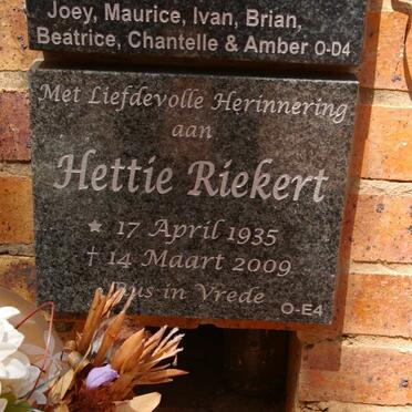 RIEKERT Hettie 1935-2009