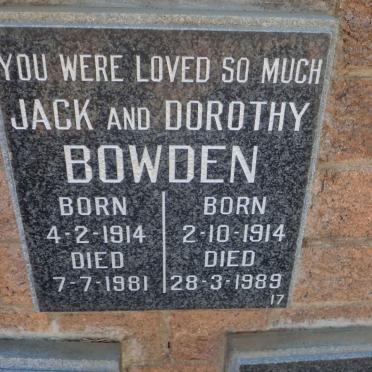 BOWDEN Jack 1914-1981 &amp; Dorothy 1914-1989