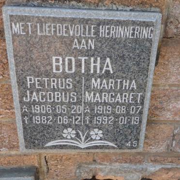 BOTHA Petrus Jacobus 1906-1982 &amp; Martha Margaret 1919-1992