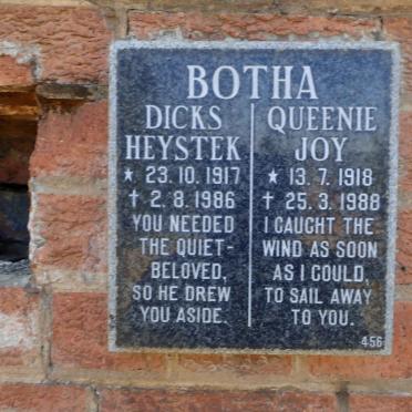BOTHA Dicks Heystek 1917-1986 &amp; Queenie Joy 1918-1988