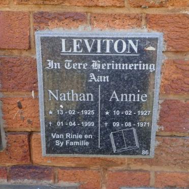 LEVITON Nathan 1925-1999 &amp; Annie 1927-1971