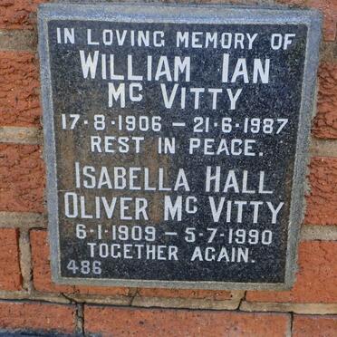 MCVITTY William Ian 1906-1987 &amp; Isabella Hall Oliver 1909-1990