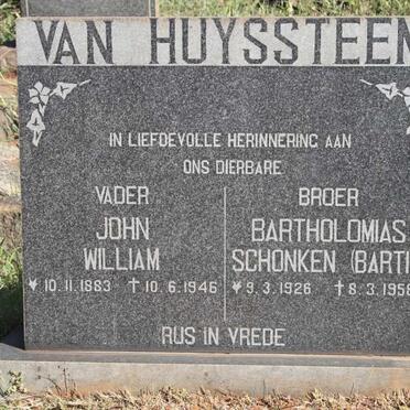 HUYSSTEEN John William, van 1883-1946 :: VAN HUYSSTEEN Bartholomias Schonken 1926-1958
